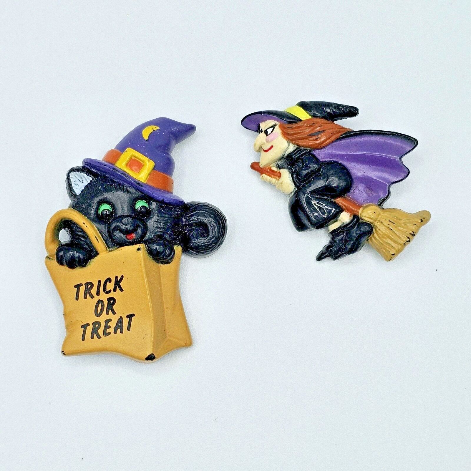 Russ Halloween Brooch Vintage Pin Black Cat Flying Witch Trick Or Treat Pin 18$